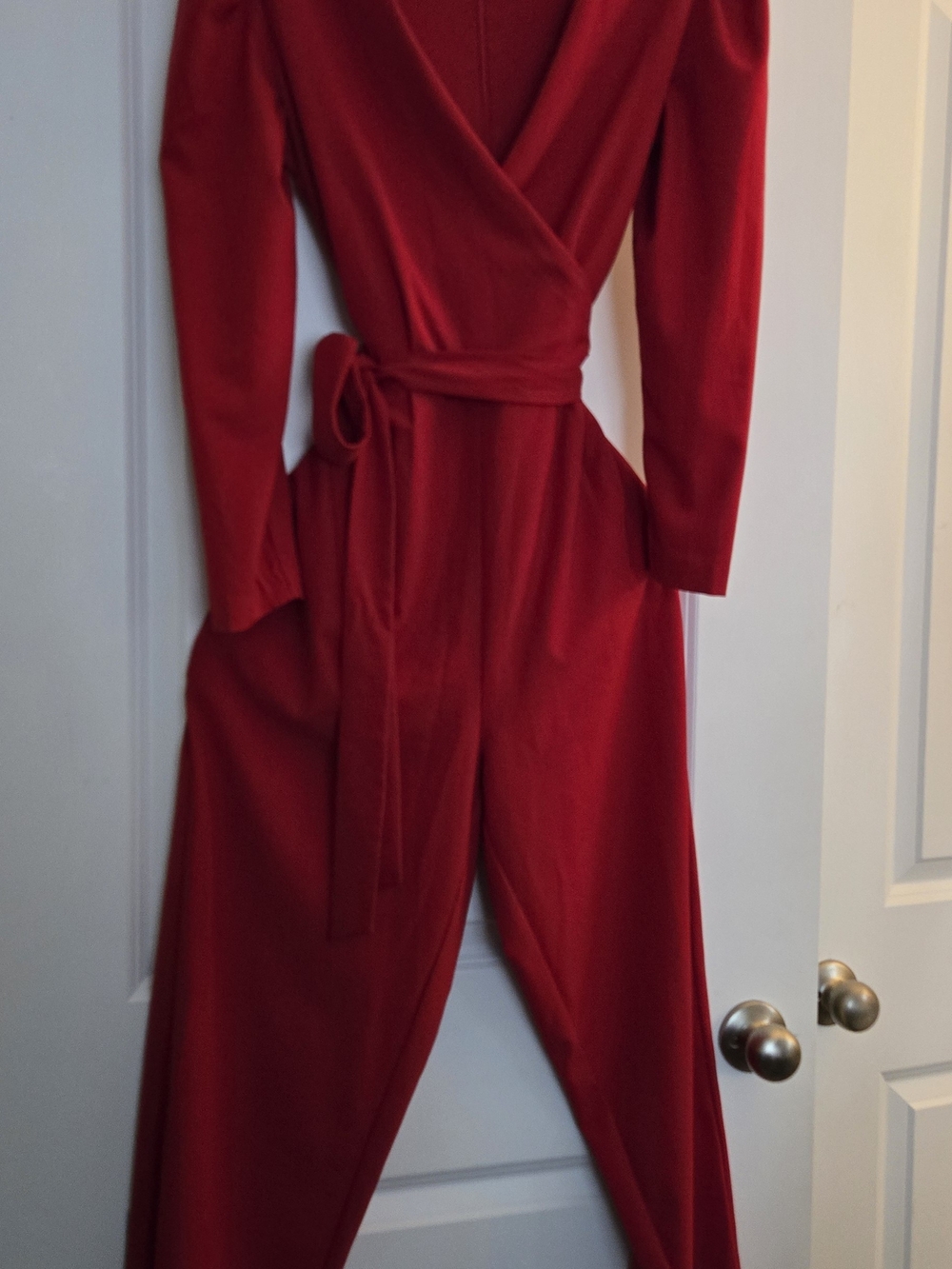 julia jordan Red Wrap-Front Jumpsuit with Tie Waist